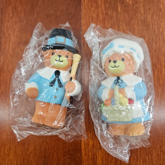 Enesco Designed Giftware 1986 Thanksgiving Bear Salt and Pepper Shaker Set - Picture 1 of 4